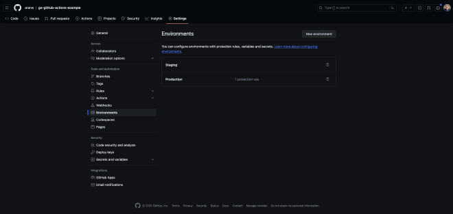 GitHub Repository Environments