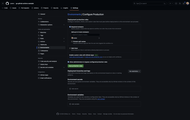 GitHub Repository Production Environment